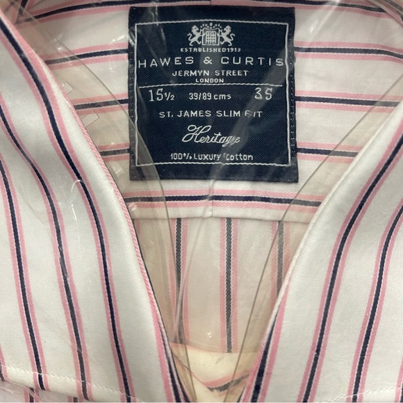 Hawes and Curtis Pink/Navy stripe dress shirt Sz 15.5 - Picture 4 of 7